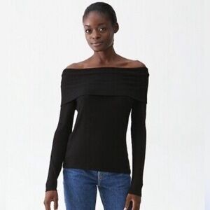Michael Stars Off Shoulder Ribbed Long Sleeve Top Women’s One Size